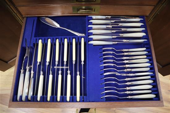 An extensive Victorian canteen of Albany pattern plated flatware, in a fitted mahogany box